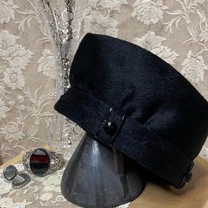 VTG Christian DIOR 1960s Fur Felt Black Hat Goth Outfit Dark Academia Winter Hat